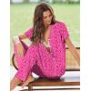Ekouaer Pajamas for Women Set Button Up Sleepwear Cute Pjs Ruffle Sleeve Notch Collar Loungewear with Long Pants S-XXL(Hot Pink Cheetah)
