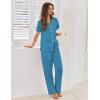 Ekouaer Pajamas for Women Set Button Up Sleepwear Cute Pjs Ruffle Sleeve Notch Collar Loungewear with Long Pants S-XXL(Lake Blue)
