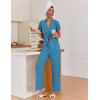 Ekouaer Pajamas for Women Set Button Up Sleepwear Cute Pjs Ruffle Sleeve Notch Collar Loungewear with Long Pants S-XXL(Lake Blue)
