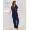 Ekouaer Pajamas for Women Set Button Up Sleepwear Cute Pjs Ruffle Sleeve Notch Collar Loungewear with Long Pants S-XXL(Navy Blue)