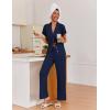 Ekouaer Pajamas for Women Set Button Up Sleepwear Cute Pjs Ruffle Sleeve Notch Collar Loungewear with Long Pants S-XXL(Navy Blue)
