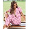 Ekouaer Pajamas for Women Set Button Up Sleepwear Cute Pjs Ruffle Sleeve Notch Collar Loungewear with Long Pants S-XXL(Pink Bow Tie)