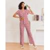 Ekouaer Pajamas for Women Set Button Up Sleepwear Cute Pjs Ruffle Sleeve Notch Collar Loungewear with Long Pants S-XXL(Pink Leopard Love)