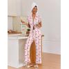 Ekouaer Pajamas for Women Set Button Up Sleepwear Cute Pjs Ruffle Sleeve Notch Collar Loungewear with Long Pants S-XXL(Pink Striped Bow Teddy)