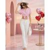 Ekouaer Pajamas for Women Set Button Up Sleepwear Cute Pjs Ruffle Sleeve Notch Collar Loungewear with Long Pants S-XXL(Pink Striped Love)