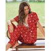 Ekouaer Pajamas for Women Set Button Up Sleepwear Cute Pjs Ruffle Sleeve Notch Collar Loungewear with Long Pants S-XXL(Red Xmas Teddy)