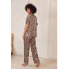 Ekouaer Satin Pajama Set Womens Silk Short Sleeve V Neck Shirt with Long Pant Soft Loungewear Pjs Set(Apricot Black Leopard)
