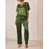 Ekouaer Satin Pajama Set Womens Silk Short Sleeve V Neck Shirt with Long Pant Soft Loungewear Pjs Set(Army Green)