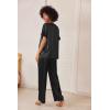 Ekouaer Satin Pajama Set Womens Silk Short Sleeve V Neck Shirt with Long Pant Soft Loungewear Pjs Set(Black)