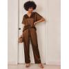Ekouaer Satin Pajama Set Womens Silk Short Sleeve V Neck Shirt with Long Pant Soft Loungewear Pjs Set(Brown)