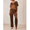Ekouaer Satin Pajama Set Womens Silk Short Sleeve V Neck Shirt with Long Pant Soft Loungewear Pjs Set(Brown)
