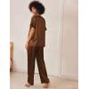Ekouaer Satin Pajama Set Womens Silk Short Sleeve V Neck Shirt with Long Pant Soft Loungewear Pjs Set(Brown)