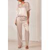 Ekouaer Satin Pajama Set Womens Silk Short Sleeve V Neck Shirt with Long Pant Soft Loungewear Pjs Set(Champagne)