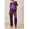 Ekouaer Satin Pajama Set Womens Silk Short Sleeve V Neck Shirt with Long Pant Soft Loungewear Pjs Set(Deep Purple)