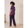 Ekouaer Satin Pajama Set Womens Silk Short Sleeve V Neck Shirt with Long Pant Soft Loungewear Pjs Set(Deep Purple)