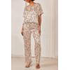 Ekouaer Satin Pajama Set Womens Silk Short Sleeve V Neck Shirt with Long Pant Soft Loungewear Pjs Set(Floral Apricot)