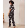 Ekouaer Satin Pajama Set Womens Silk Short Sleeve V Neck Shirt with Long Pant Soft Loungewear Pjs Set(Floral Black)