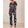 Ekouaer Satin Pajama Set Womens Silk Short Sleeve V Neck Shirt with Long Pant Soft Loungewear Pjs Set(Floral Black)