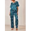 Ekouaer Satin Pajama Set Womens Silk Short Sleeve V Neck Shirt with Long Pant Soft Loungewear Pjs Set(Floral Blue/Green)
