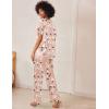 Ekouaer Satin Pajama Set Womens Silk Short Sleeve V Neck Shirt with Long Pant Soft Loungewear Pjs Set(Floral Khaki White)