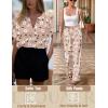 Ekouaer Satin Pajama Set Womens Silk Short Sleeve V Neck Shirt with Long Pant Soft Loungewear Pjs Set(Floral Khaki White)