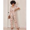 Ekouaer Satin Pajama Set Womens Silk Short Sleeve V Neck Shirt with Long Pant Soft Loungewear Pjs Set(Floral Khaki White)