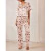 Ekouaer Satin Pajama Set Womens Silk Short Sleeve V Neck Shirt with Long Pant Soft Loungewear Pjs Set(Floral Khaki White)
