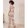 Ekouaer Satin Pajama Set Womens Silk Short Sleeve V Neck Shirt with Long Pant Soft Loungewear Pjs Set(Floral Pink)