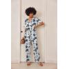 Ekouaer Satin Pajama Set Womens Silk Short Sleeve V Neck Shirt with Long Pant Soft Loungewear Pjs Set(Floral White)