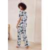 Ekouaer Satin Pajama Set Womens Silk Short Sleeve V Neck Shirt with Long Pant Soft Loungewear Pjs Set(Floral White)