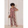 Ekouaer Satin Pajama Set Womens Silk Short Sleeve V Neck Shirt with Long Pant Soft Loungewear Pjs Set(Floral Wine Red)