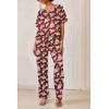 Ekouaer Satin Pajama Set Womens Silk Short Sleeve V Neck Shirt with Long Pant Soft Loungewear Pjs Set(Floral Wine Red)