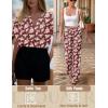 Ekouaer Satin Pajama Set Womens Silk Short Sleeve V Neck Shirt with Long Pant Soft Loungewear Pjs Set(Floral Wine Red)