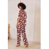 Ekouaer Satin Pajama Set Womens Silk Short Sleeve V Neck Shirt with Long Pant Soft Loungewear Pjs Set(Floral Wine Red)