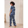 Ekouaer Satin Pajama Set Womens Silk Short Sleeve V Neck Shirt with Long Pant Soft Loungewear Pjs Set(Flower Navy Blue)