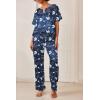 Ekouaer Satin Pajama Set Womens Silk Short Sleeve V Neck Shirt with Long Pant Soft Loungewear Pjs Set(Flower Navy Blue)
