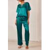 Ekouaer Satin Pajama Set Womens Silk Short Sleeve V Neck Shirt with Long Pant Soft Loungewear Pjs Set(Green)