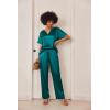 Ekouaer Satin Pajama Set Womens Silk Short Sleeve V Neck Shirt with Long Pant Soft Loungewear Pjs Set(Green)
