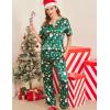 Ekouaer Satin Pajama Set Womens Silk Short Sleeve V Neck Shirt with Long Pant Soft Loungewear Pjs Set(Green Christmas)