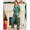 Ekouaer Satin Pajama Set Womens Silk Short Sleeve V Neck Shirt with Long Pant Soft Loungewear Pjs Set(Green Christmas)