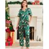 Ekouaer Satin Pajama Set Womens Silk Short Sleeve V Neck Shirt with Long Pant Soft Loungewear Pjs Set(Green Christmas)