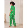 Ekouaer Satin Pajama Set Womens Silk Short Sleeve V Neck Shirt with Long Pant Soft Loungewear Pjs Set(Green Tiger)