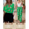 Ekouaer Satin Pajama Set Womens Silk Short Sleeve V Neck Shirt with Long Pant Soft Loungewear Pjs Set(Green Tiger)