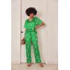 Ekouaer Satin Pajama Set Womens Silk Short Sleeve V Neck Shirt with Long Pant Soft Loungewear Pjs Set(Green Tiger)