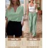 Ekouaer Satin Pajama Set Womens Silk Short Sleeve V Neck Shirt with Long Pant Soft Loungewear Pjs Set(Ice Green)