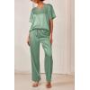 Ekouaer Satin Pajama Set Womens Silk Short Sleeve V Neck Shirt with Long Pant Soft Loungewear Pjs Set(Ice Green)