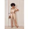Ekouaer Satin Pajama Set Womens Silk Short Sleeve V Neck Shirt with Long Pant Soft Loungewear Pjs Set(Khaki)