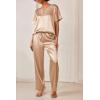 Ekouaer Satin Pajama Set Womens Silk Short Sleeve V Neck Shirt with Long Pant Soft Loungewear Pjs Set(Khaki)