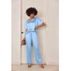 Ekouaer Satin Pajama Set Womens Silk Short Sleeve V Neck Shirt with Long Pant Soft Loungewear Pjs Set(Light Blue)