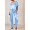 Ekouaer Satin Pajama Set Womens Silk Short Sleeve V Neck Shirt with Long Pant Soft Loungewear Pjs Set(Light Blue)